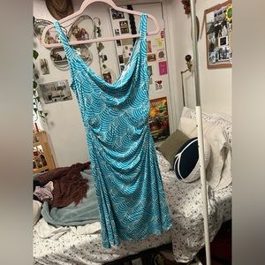 100 % silk DVF blue cowl neck aquamarine dress